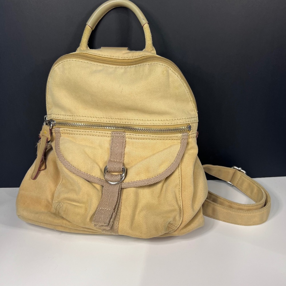 Fossil Authentic Classic Yellow Canvas Mini Backpack Vintage Y2K Striped Lining